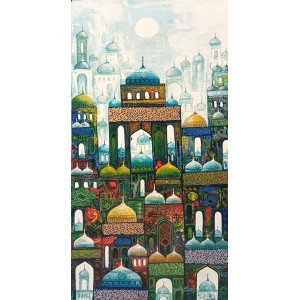 Javed Qamar, 12 x 24 inch, Acrylic on Canvas, Cityscape Painting, AC-JQ-268